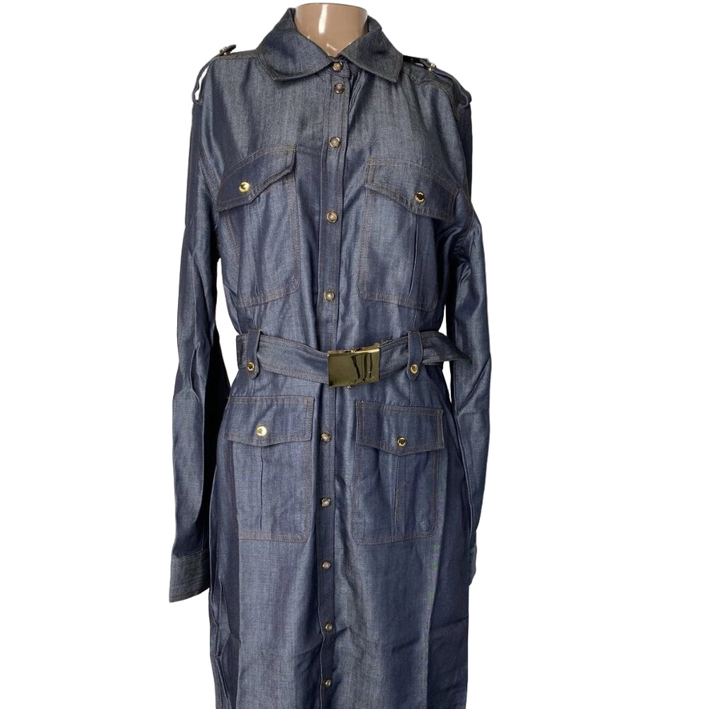NEW MARCIANO Carla Safari Denim Midi Dress Blue Size L / US 8 | Button Front
